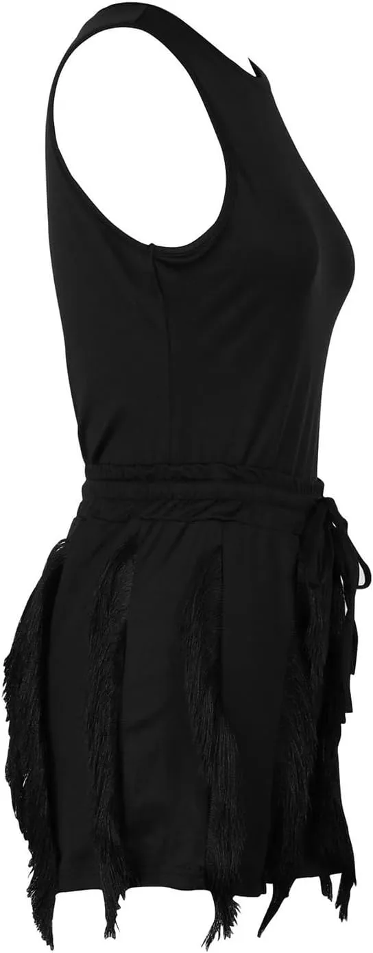 2 Piece Short Sets for Women - Sexy Bodycon Sleeveless Tops Fringe Pants Drawstring Shorts Jumpsuits