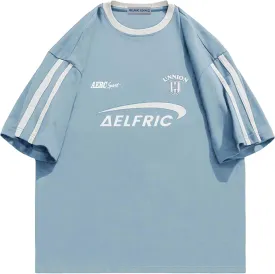 Aelfric Eden Graphic Tees Y2k Women Oversized T Shirts Striped Patchwork Crewneck Unisex Streetwear Tops