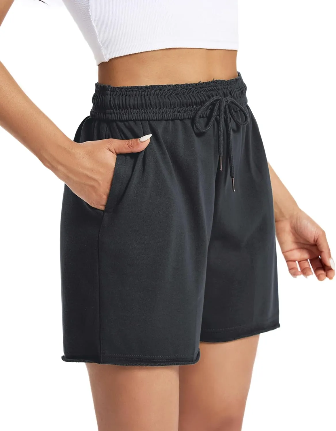 Auriviz Womens Sweat Shorts Comfy Cotton Casual Drawstring Shorts Workout Lounge High Waisted Summer Shorts with Pockets