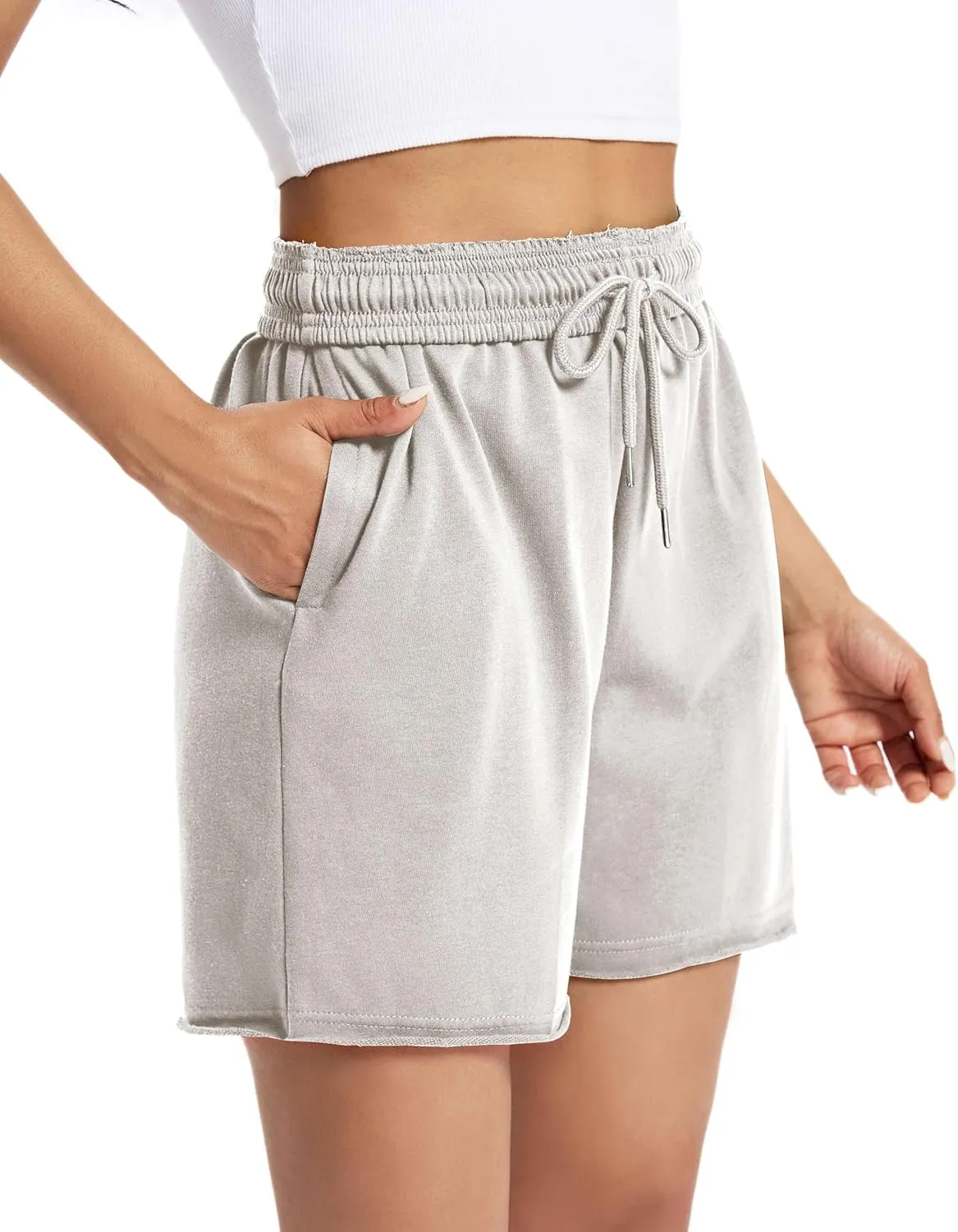 Auriviz Womens Sweat Shorts Comfy Cotton Casual Drawstring Shorts Workout Lounge High Waisted Summer Shorts with Pockets