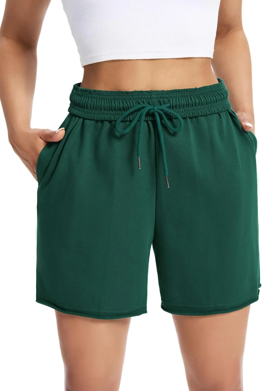 Auriviz Womens Sweat Shorts Comfy Cotton Casual Drawstring Shorts Workout Lounge High Waisted Summer Shorts with Pockets