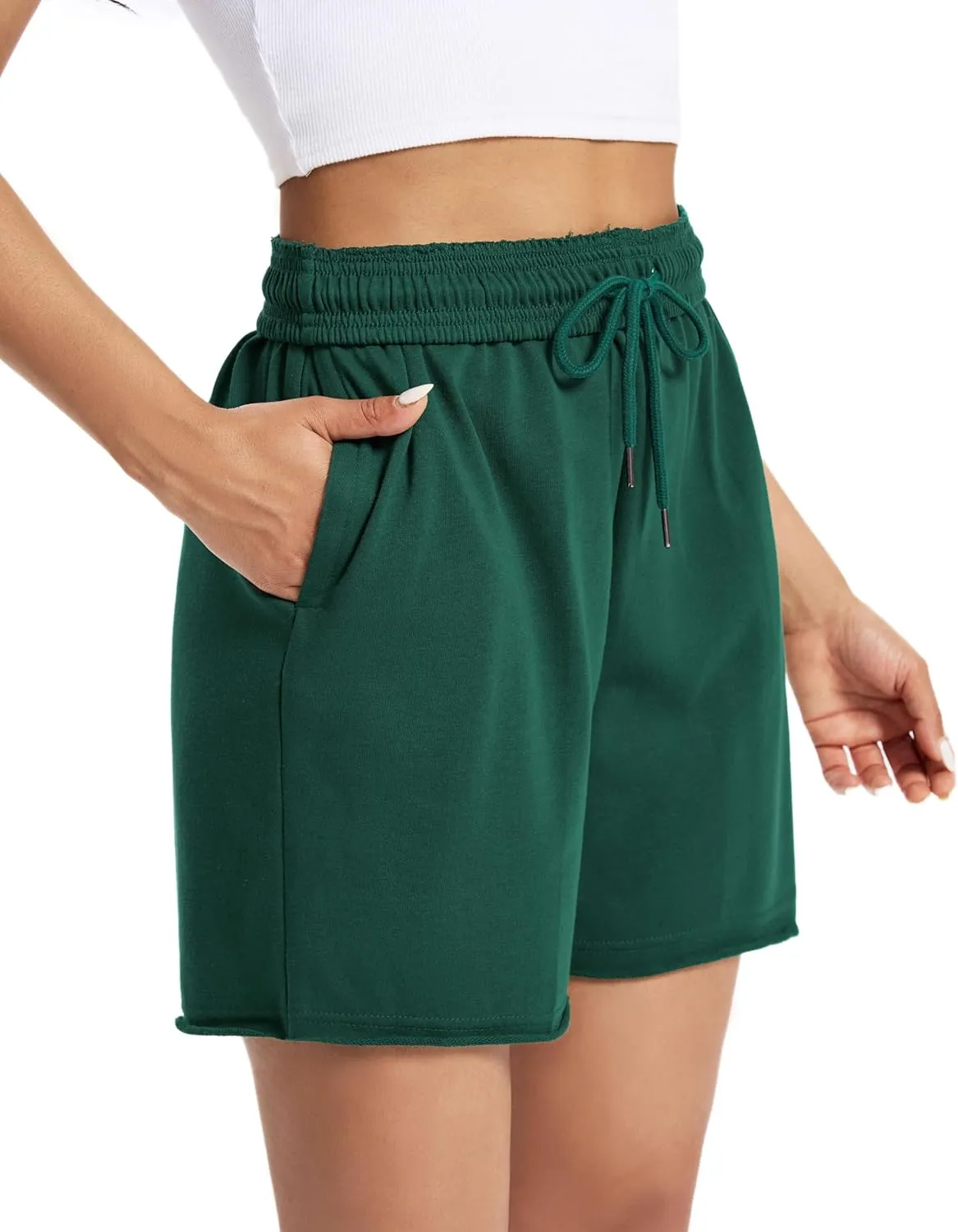Auriviz Womens Sweat Shorts Comfy Cotton Casual Drawstring Shorts Workout Lounge High Waisted Summer Shorts with Pockets
