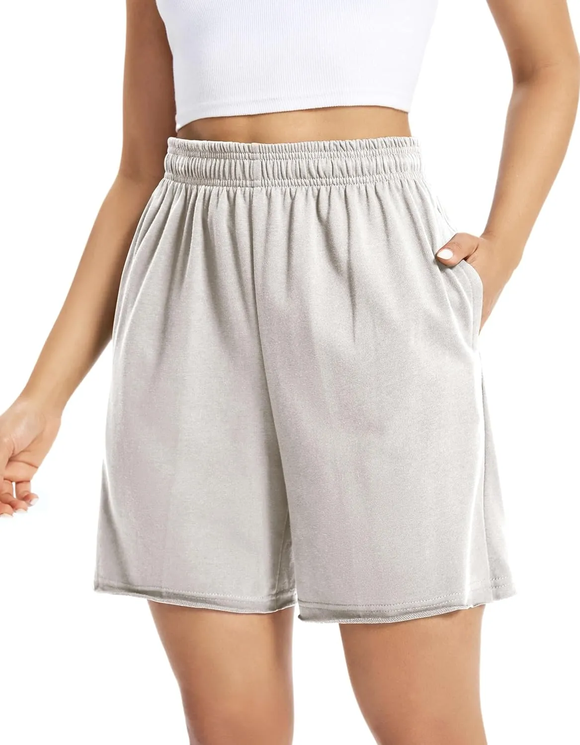 Auriviz Womens Sweat Shorts Comfy Cotton Casual Drawstring Shorts Workout Lounge High Waisted Summer Shorts with Pockets