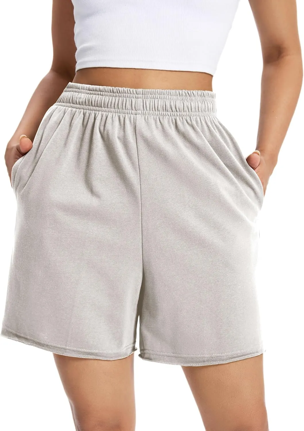 Auriviz Womens Sweat Shorts Comfy Cotton Casual Drawstring Shorts Workout Lounge High Waisted Summer Shorts with Pockets