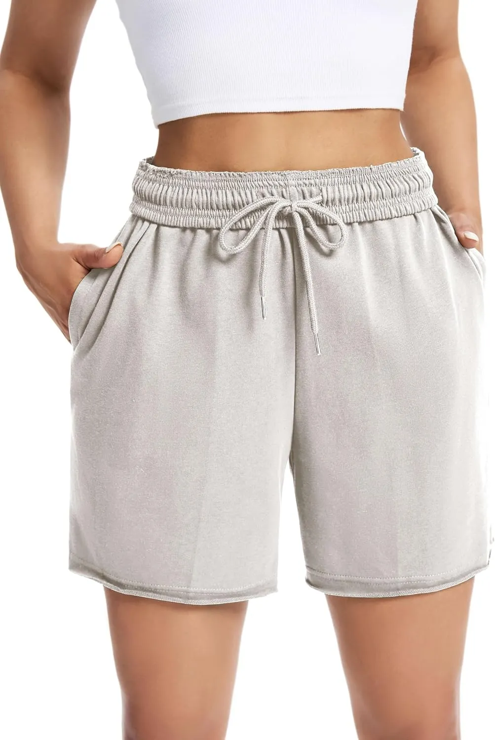 Auriviz Womens Sweat Shorts Comfy Cotton Casual Drawstring Shorts Workout Lounge High Waisted Summer Shorts with Pockets