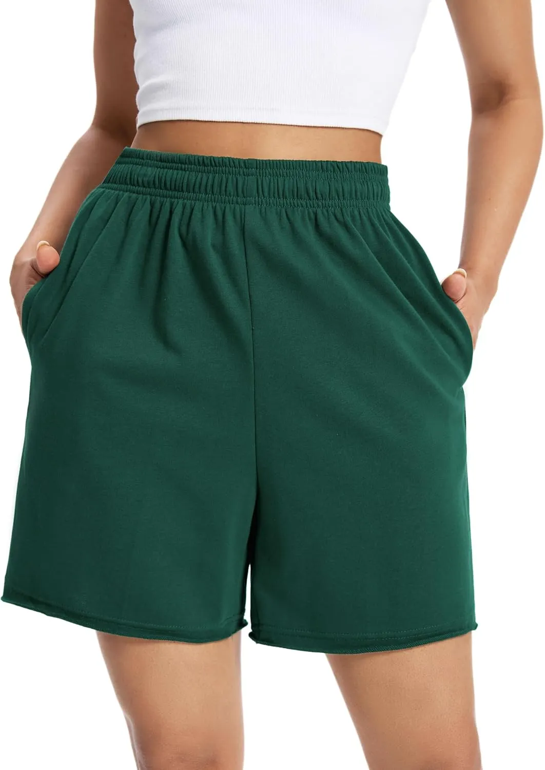 Auriviz Womens Sweat Shorts Comfy Cotton Casual Drawstring Shorts Workout Lounge High Waisted Summer Shorts with Pockets