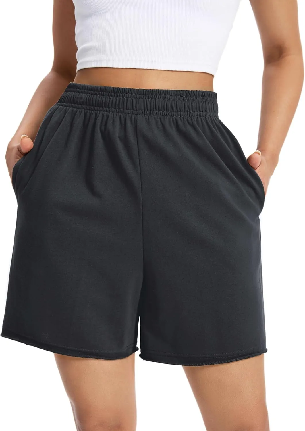 Auriviz Womens Sweat Shorts Comfy Cotton Casual Drawstring Shorts Workout Lounge High Waisted Summer Shorts with Pockets
