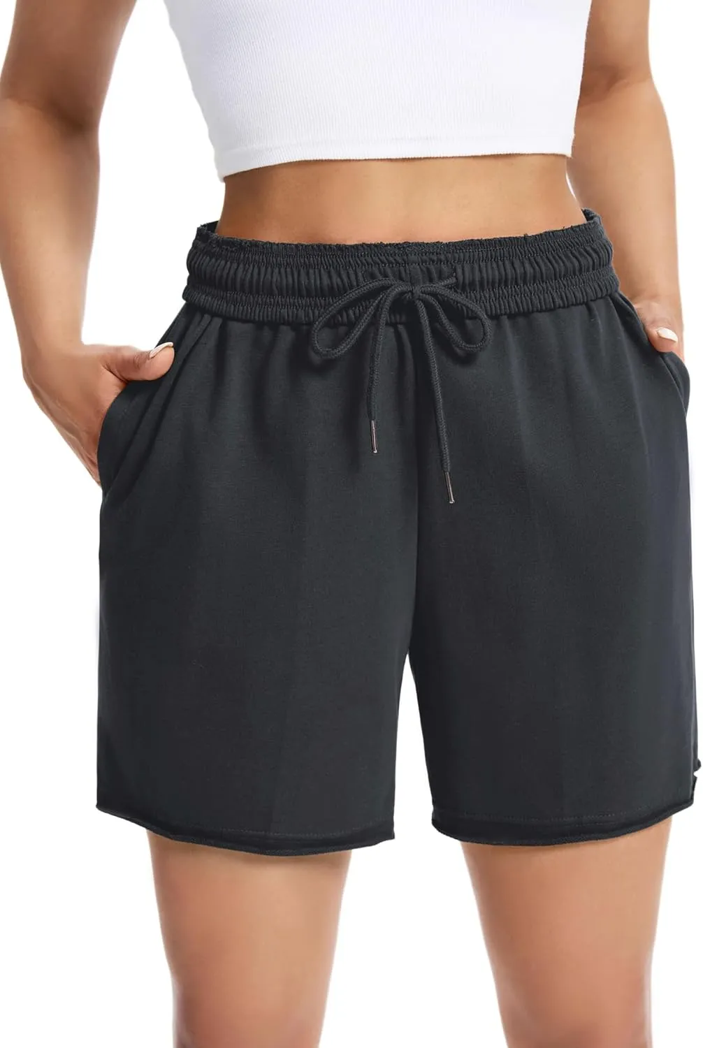 Auriviz Womens Sweat Shorts Comfy Cotton Casual Drawstring Shorts Workout Lounge High Waisted Summer Shorts with Pockets