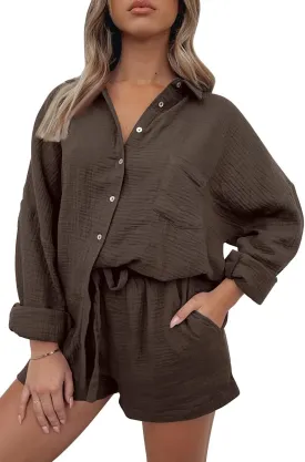 AUTOMET 2 Piece Sets For Women Lounge Wear Matching Two Piece Pajama Fashion Oversized Shirts And Shorts Spring Outfit 2025