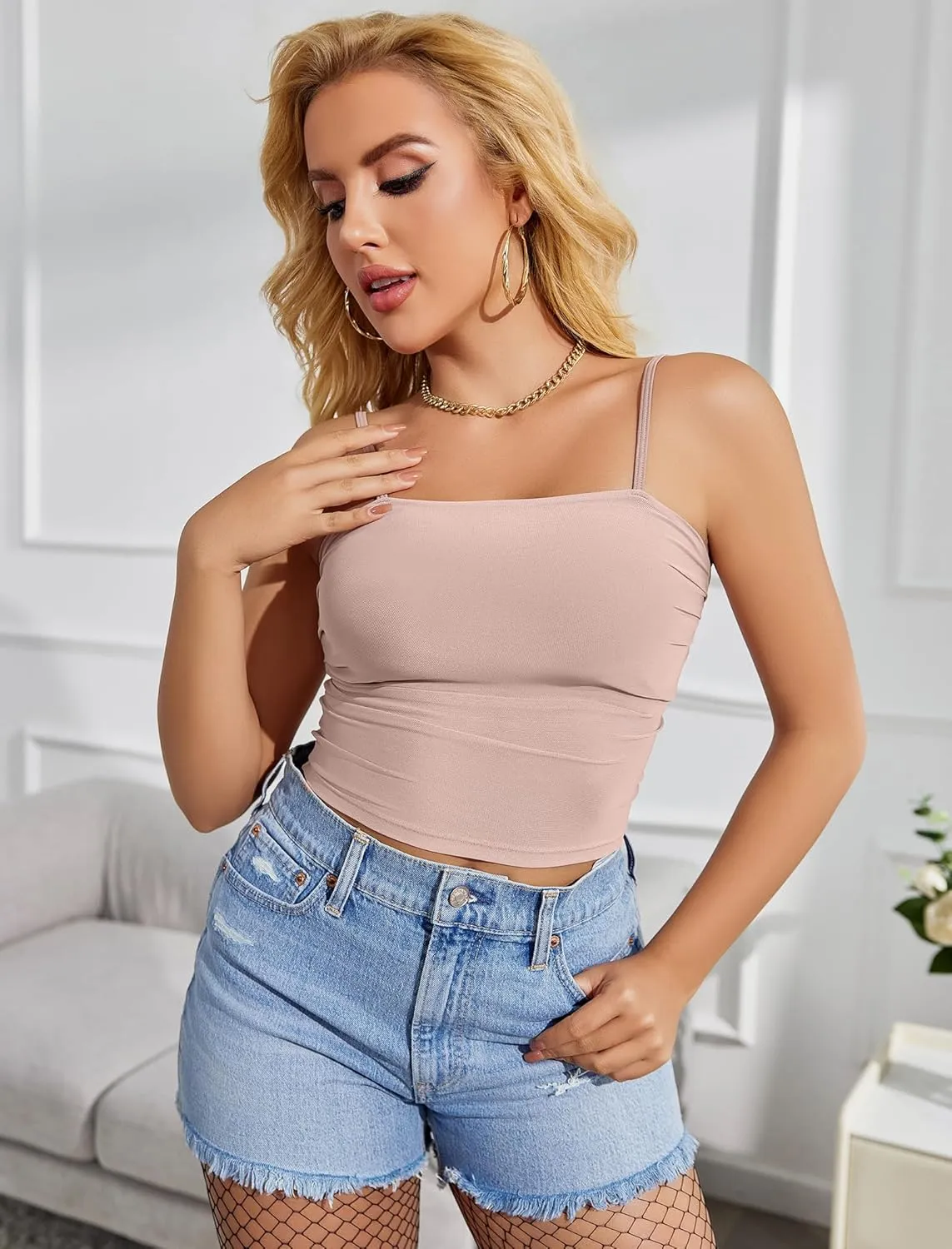 Avidlove Bralettes for Women Spaghetti Strap Mesh Tank Top Tube Slim Y2K Camisole