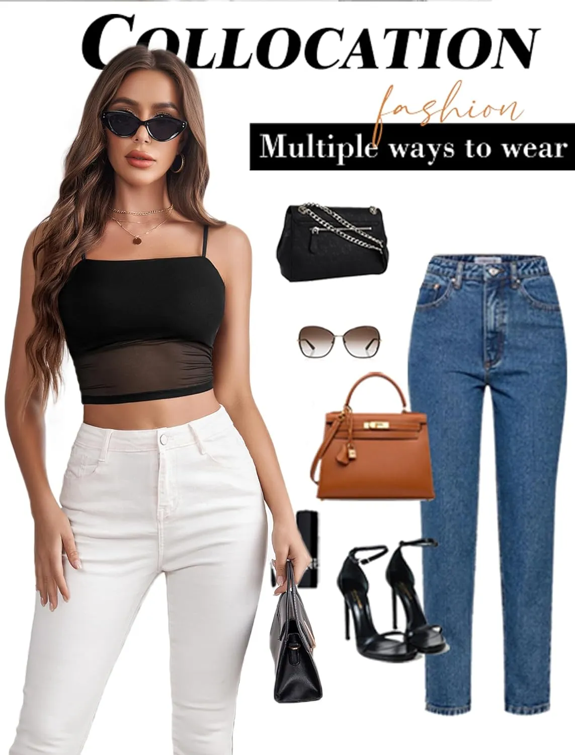 Avidlove Bralettes for Women Spaghetti Strap Mesh Tank Top Tube Slim Y2K Camisole