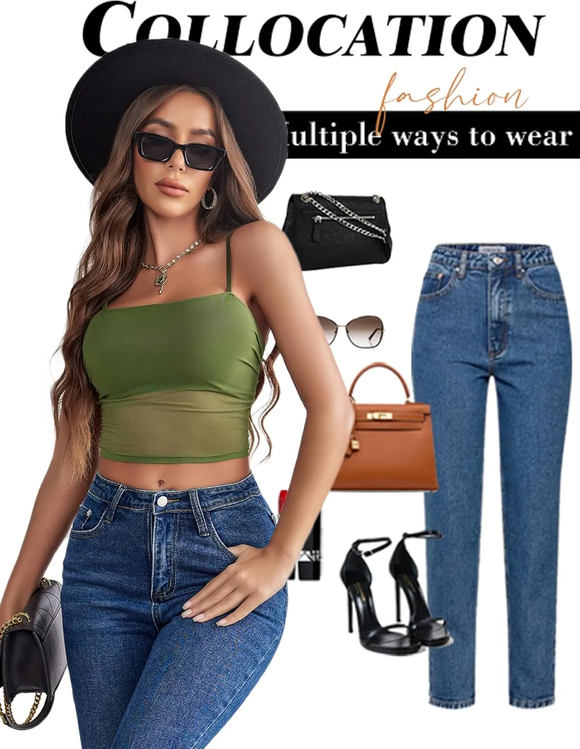 Avidlove Bralettes for Women Spaghetti Strap Mesh Tank Top Tube Slim Y2K Camisole