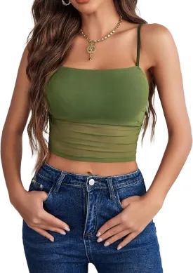 Avidlove Bralettes for Women Spaghetti Strap Mesh Tank Top Tube Slim Y2K Camisole