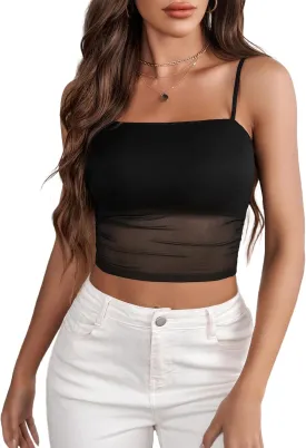 Avidlove Bralettes for Women Spaghetti Strap Mesh Tank Top Tube Slim Y2K Camisole