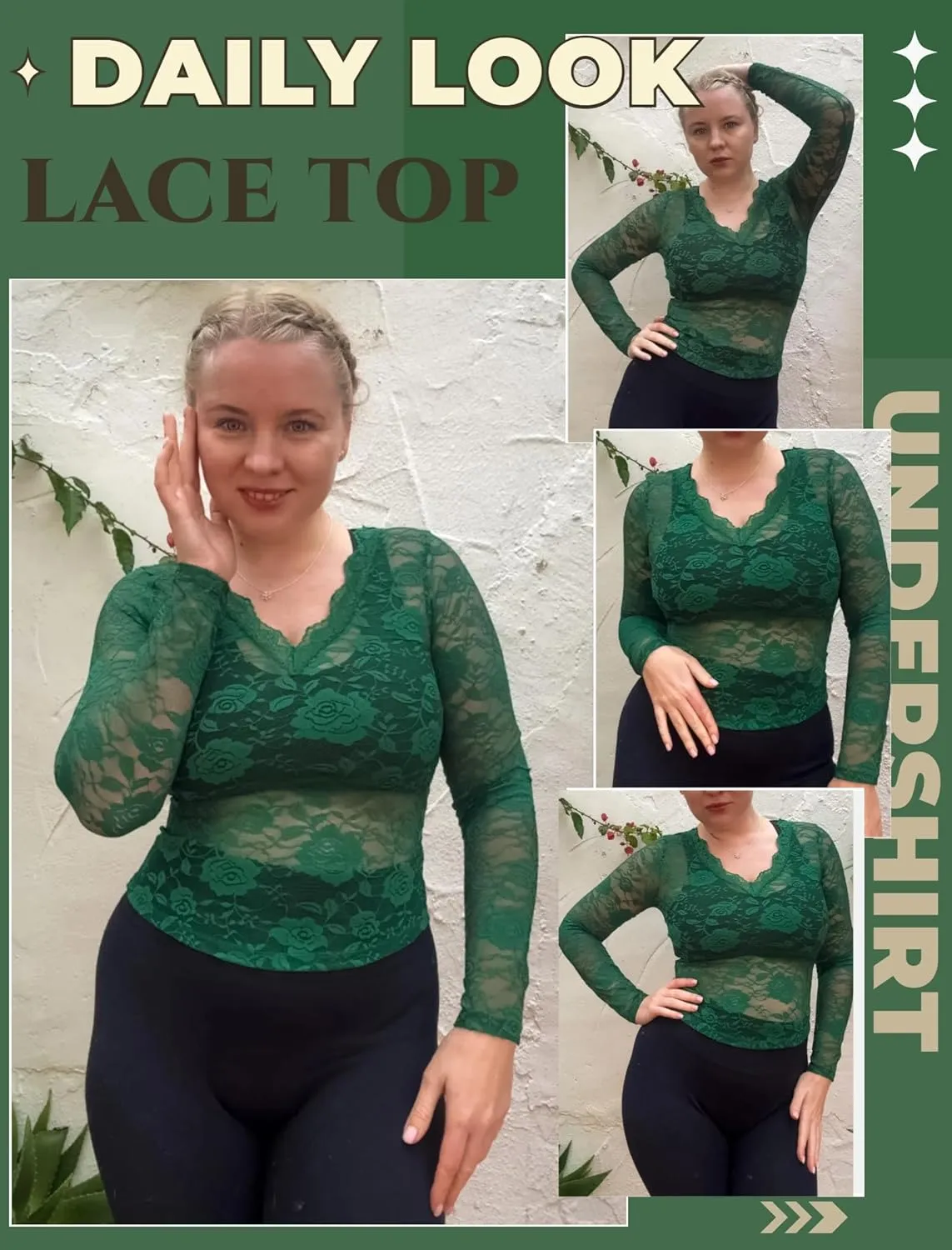 Avidlove Mesh Tops for Women Sheer Long Sleeve Tops V Neck Lace Blouses Under Shirts Floral Lace Tee Shirt S-XXL