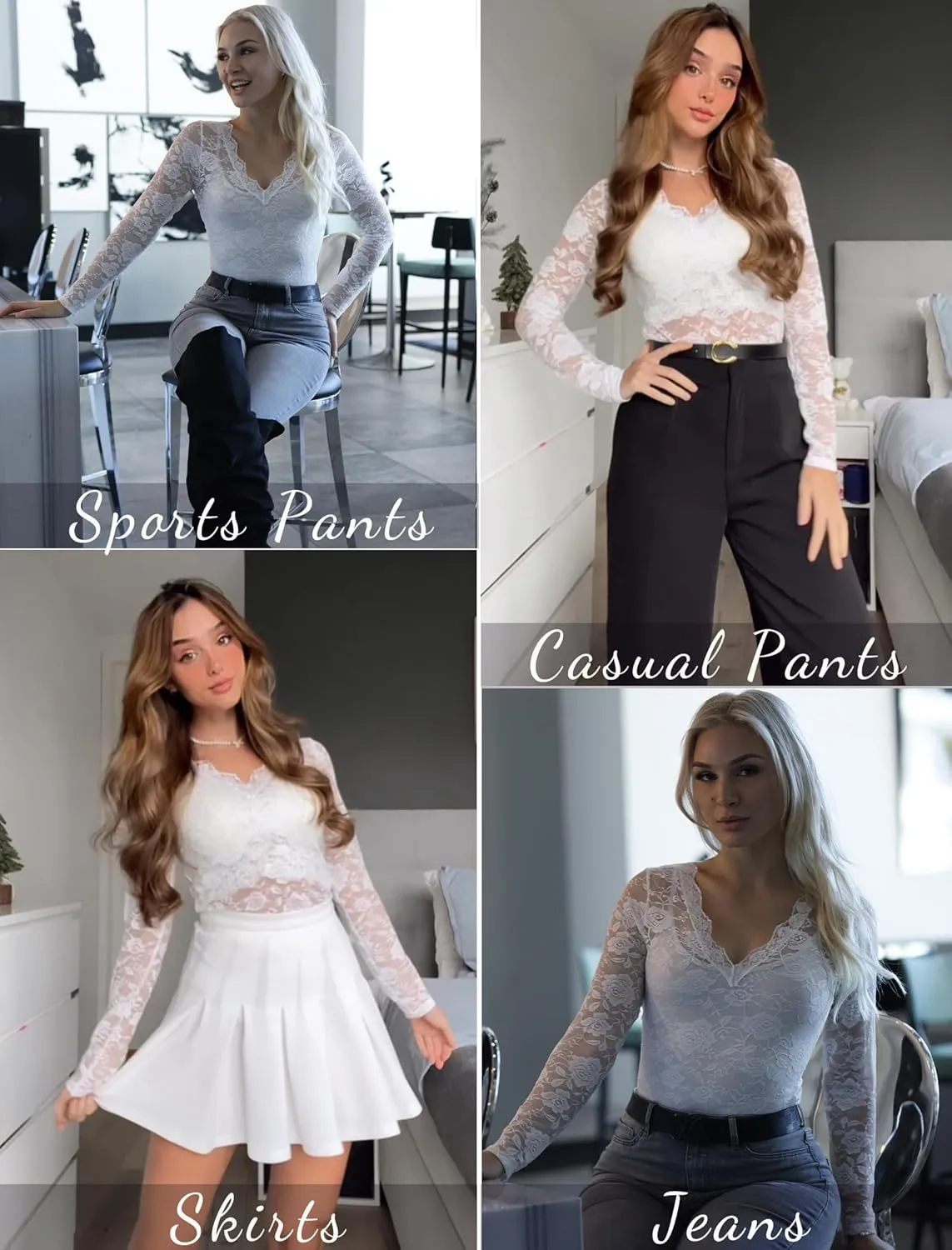 Avidlove Mesh Tops for Women Sheer Long Sleeve Tops V Neck Lace Blouses Under Shirts Floral Lace Tee Shirt S-XXL