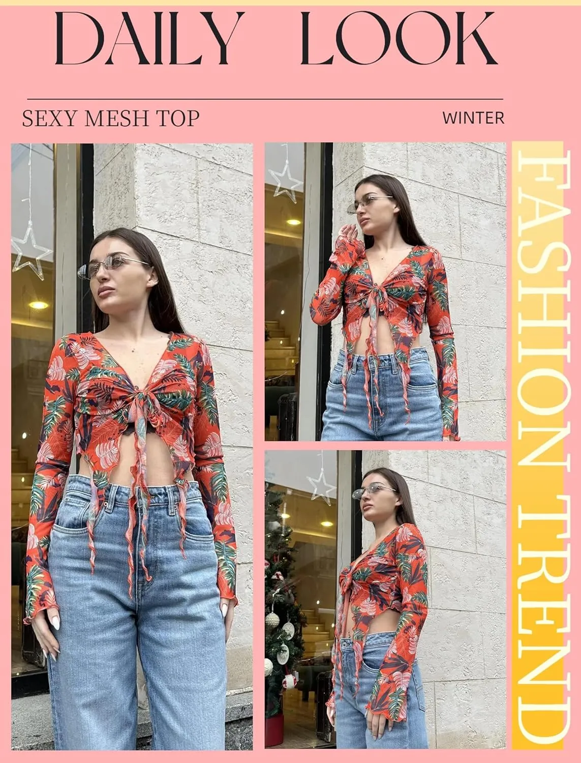 Avidlove Women Mesh Crop Top Y2K Tie Front Tops Rave Top Sheer Cardigan Sexy V Neck Outfits S-2XL