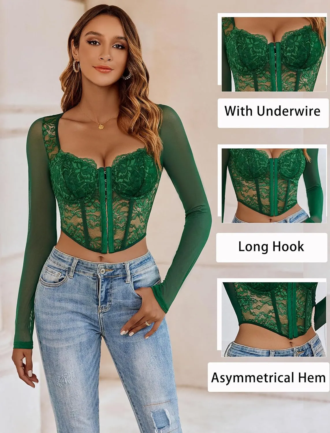 Avidlove Women Mesh Top Lace Crop Top Long Sleeve Sheer Blouse Y2K Mesh Shirts Sexy Going Out Tops Summer Outfits 2025