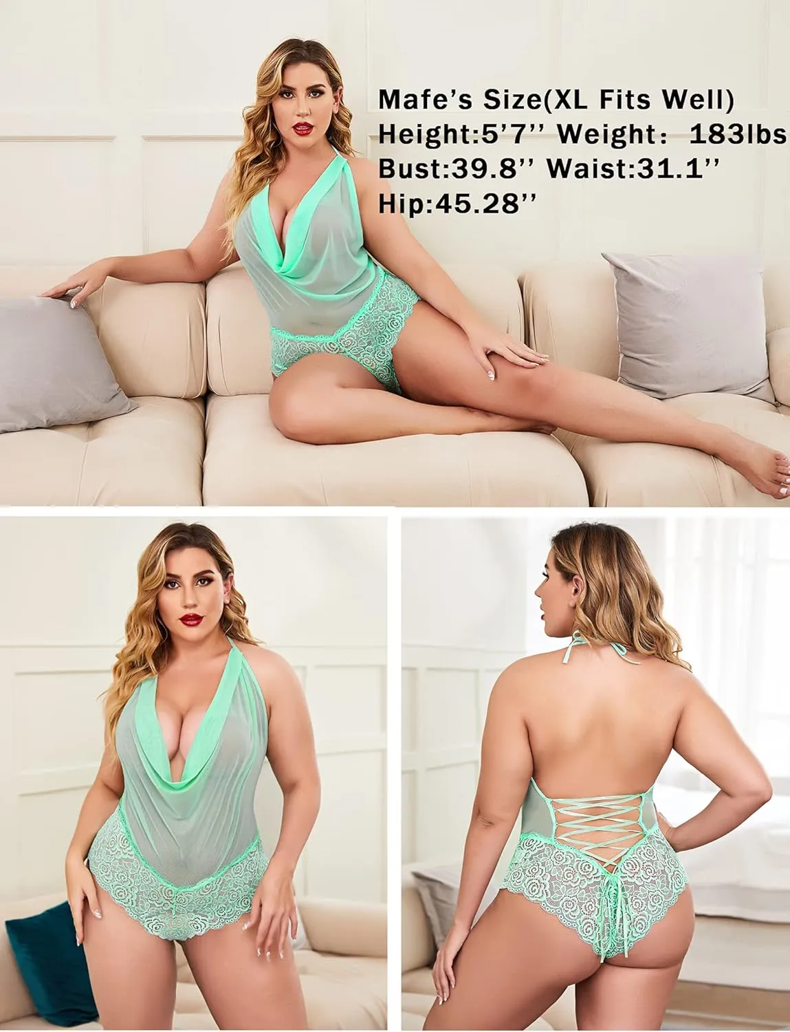 Avidlove Women Sexy Lingerie Teddy One Piece Lace Halter Babydoll Bodysuit