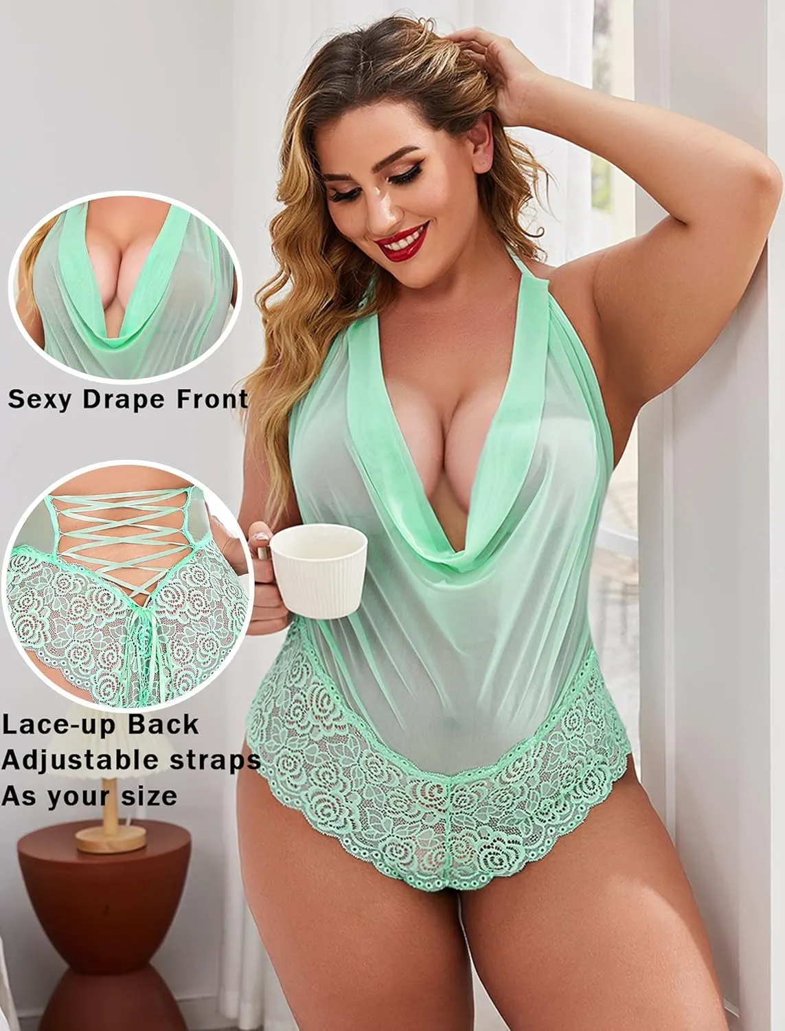 Avidlove Women Sexy Lingerie Teddy One Piece Lace Halter Babydoll Bodysuit