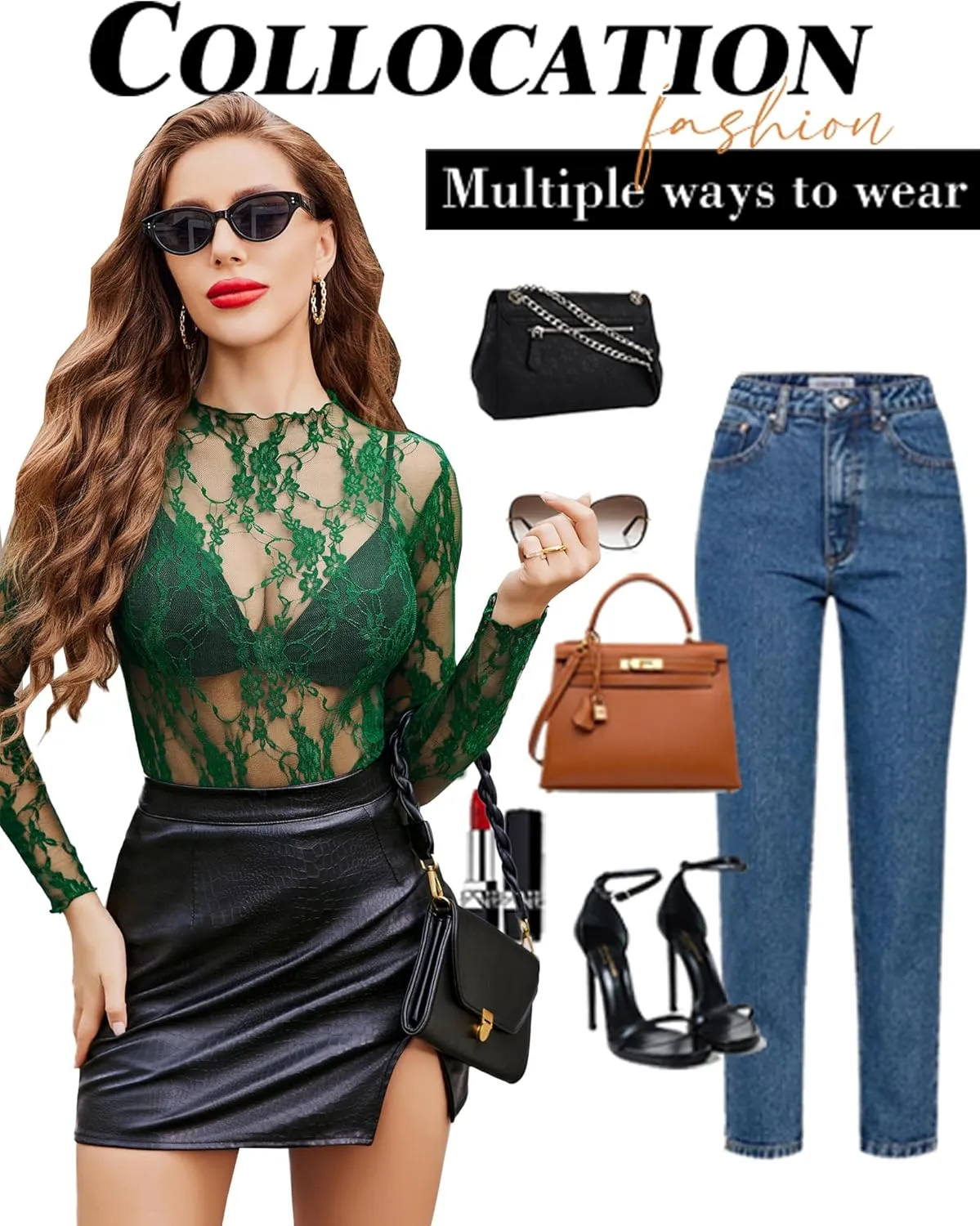Avidlove Women's Mesh Top Long Sleeve Mock Neck Sheer Blouse See Through Floral Lace Tops