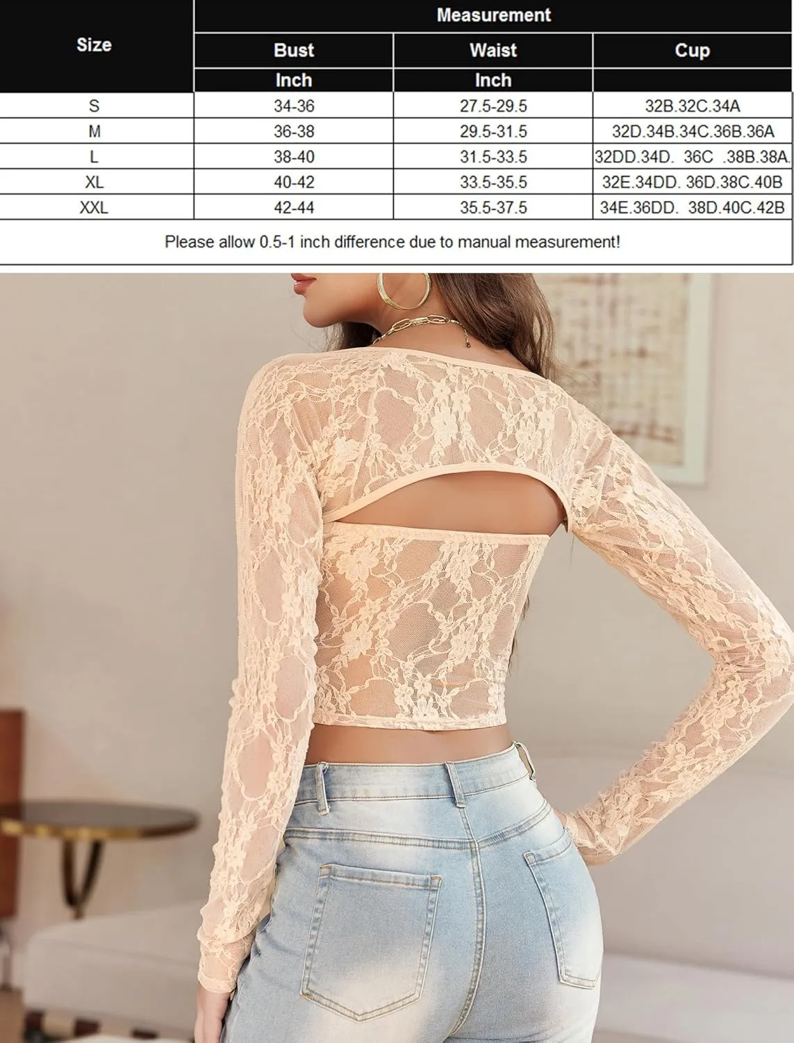 Avidlove Women's Mesh Tops Lace Long Sleeve Going Out Tops Square Neck Crop Top Shirt Strapless Tube Top and Bolero Set