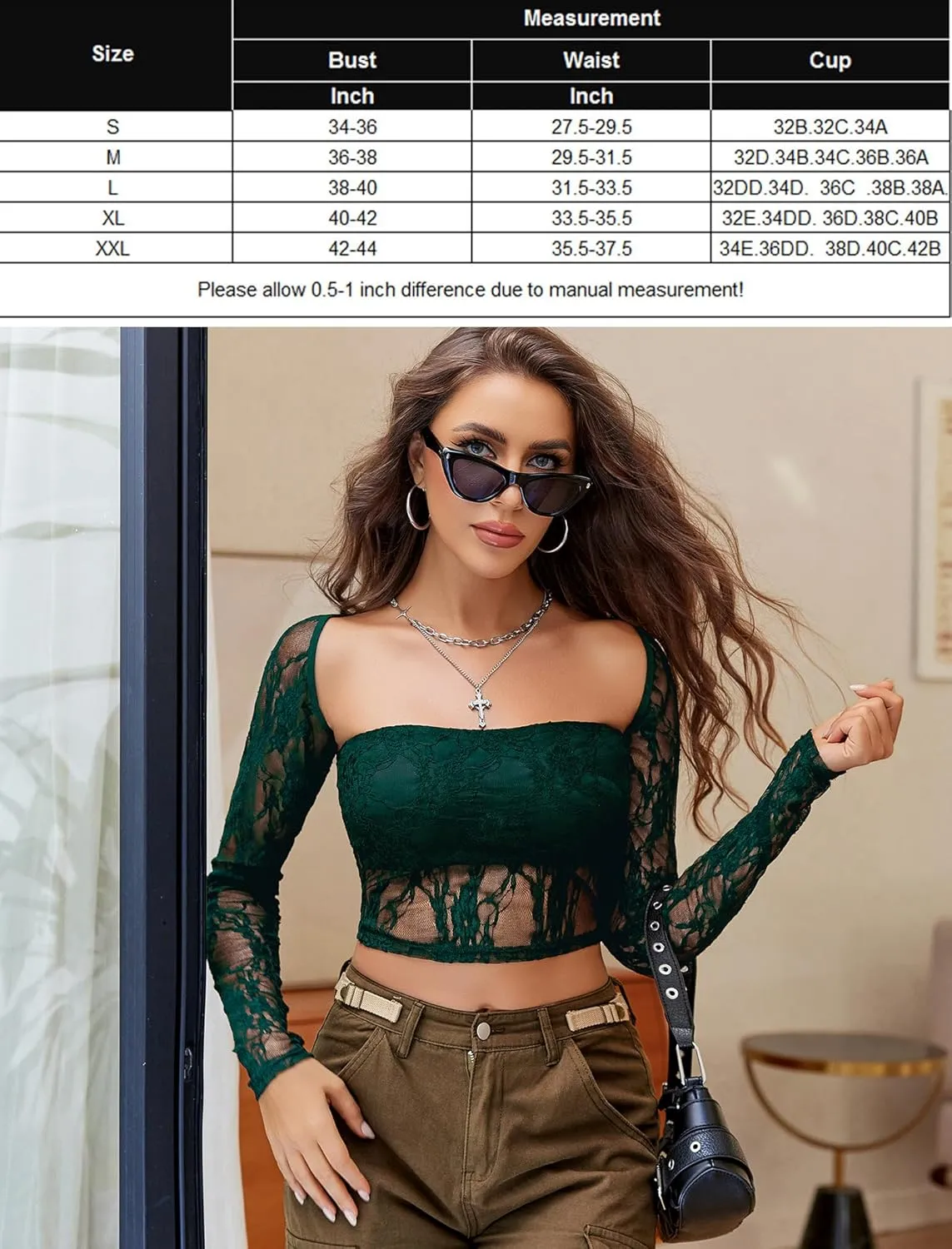 Avidlove Women's Mesh Tops Lace Long Sleeve Going Out Tops Square Neck Crop Top Shirt Strapless Tube Top and Bolero Set