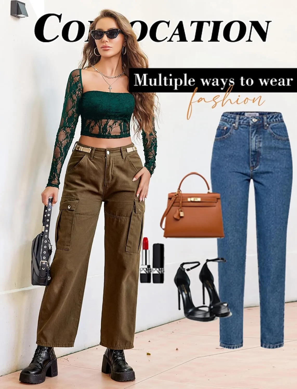 Avidlove Women's Mesh Tops Lace Long Sleeve Going Out Tops Square Neck Crop Top Shirt Strapless Tube Top and Bolero Set