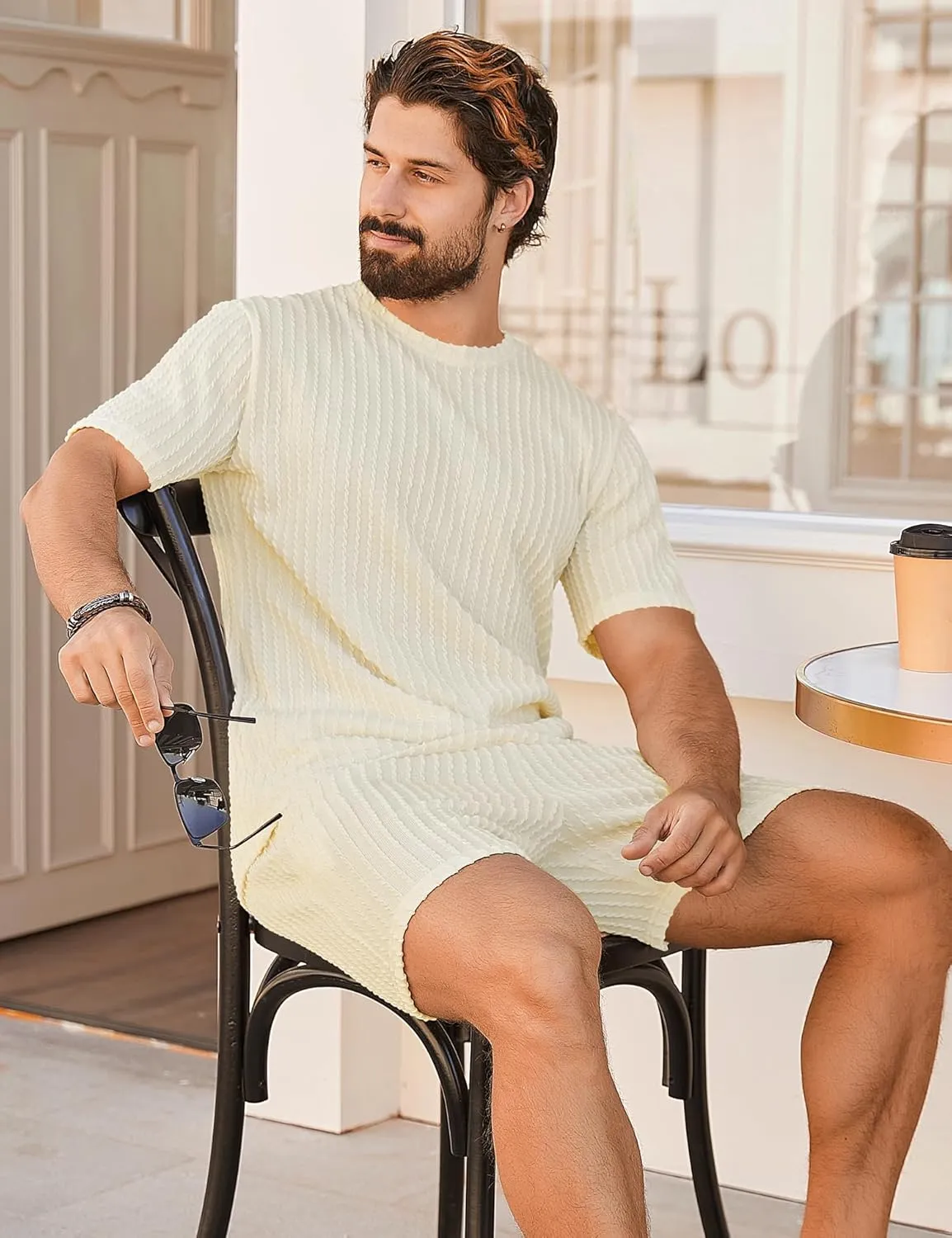 Babioboa Men's Short Sets 2 Piece Outfits Crewneck Summer T Shirt and Matching Knitted Shorts Tracksuit Sets with Pockets