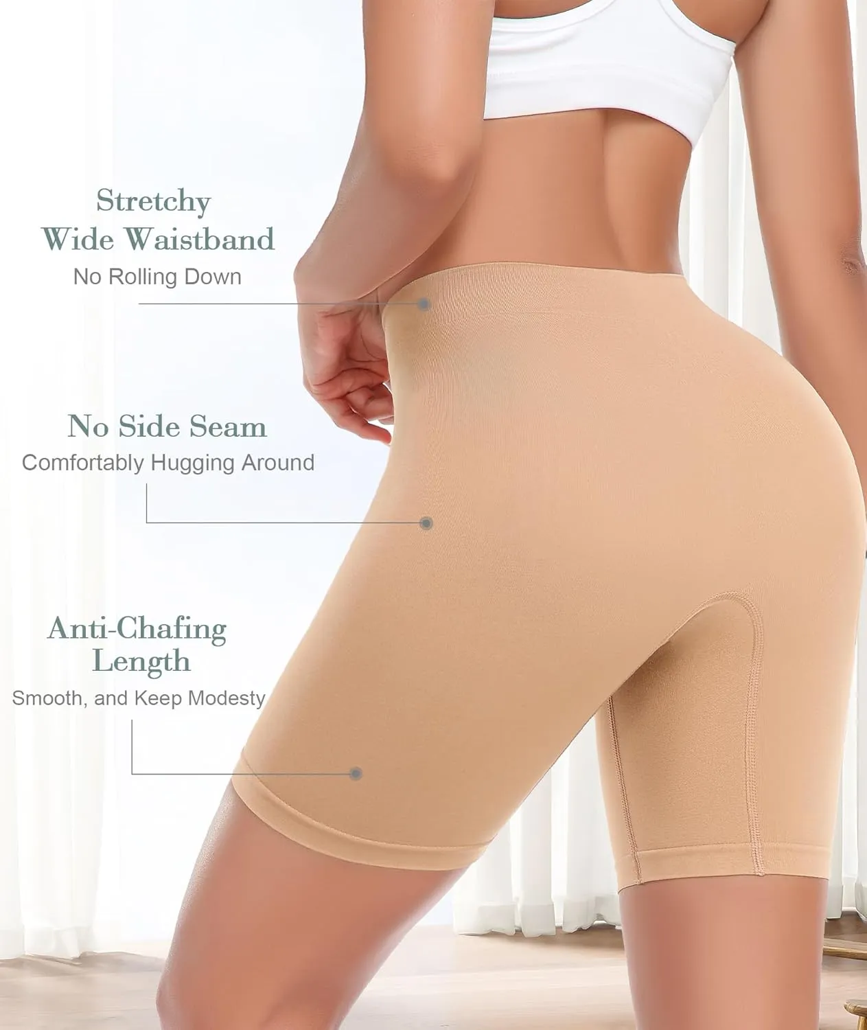 BESTENA 4 Pack Slip Shorts for Under Dress Seamless Smooth Boyshorts Panties Boxer Briefs for Women