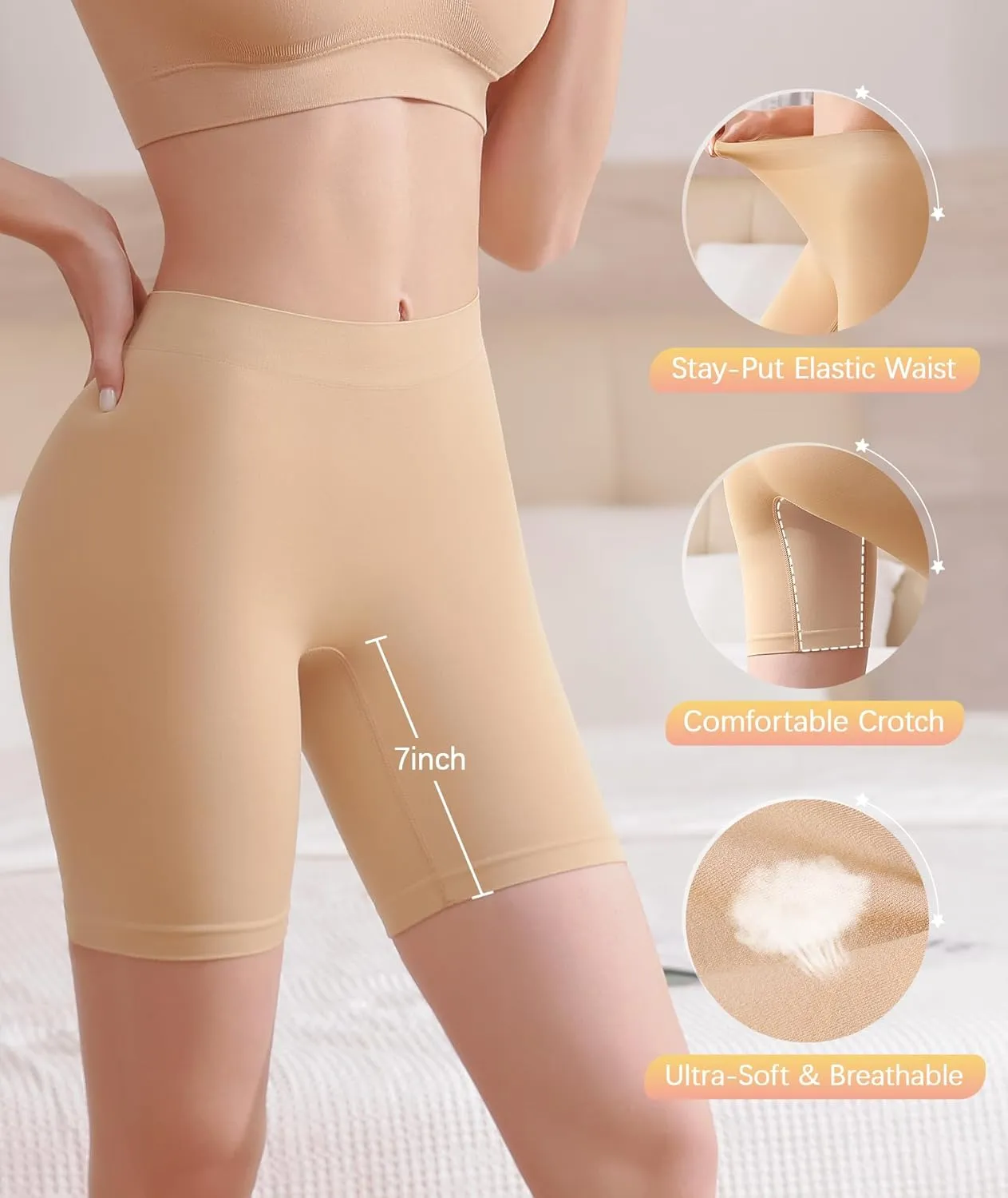 BESTENA Slip Shorts for Under Dresses Seamless Smooth Workout Yoga Bike Shorts for Women