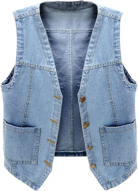 Boys Girls Denim V Neck Vest Vintage Button Down Tank Jacket Sleeveless Soft Outwear Tops Cowboy Vest Fall Clothes