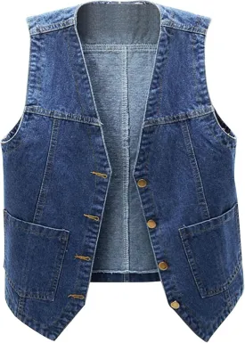 Boys Girls Denim V Neck Vest Vintage Button Down Tank Jacket Sleeveless Soft Outwear Tops Cowboy Vest Fall Clothes