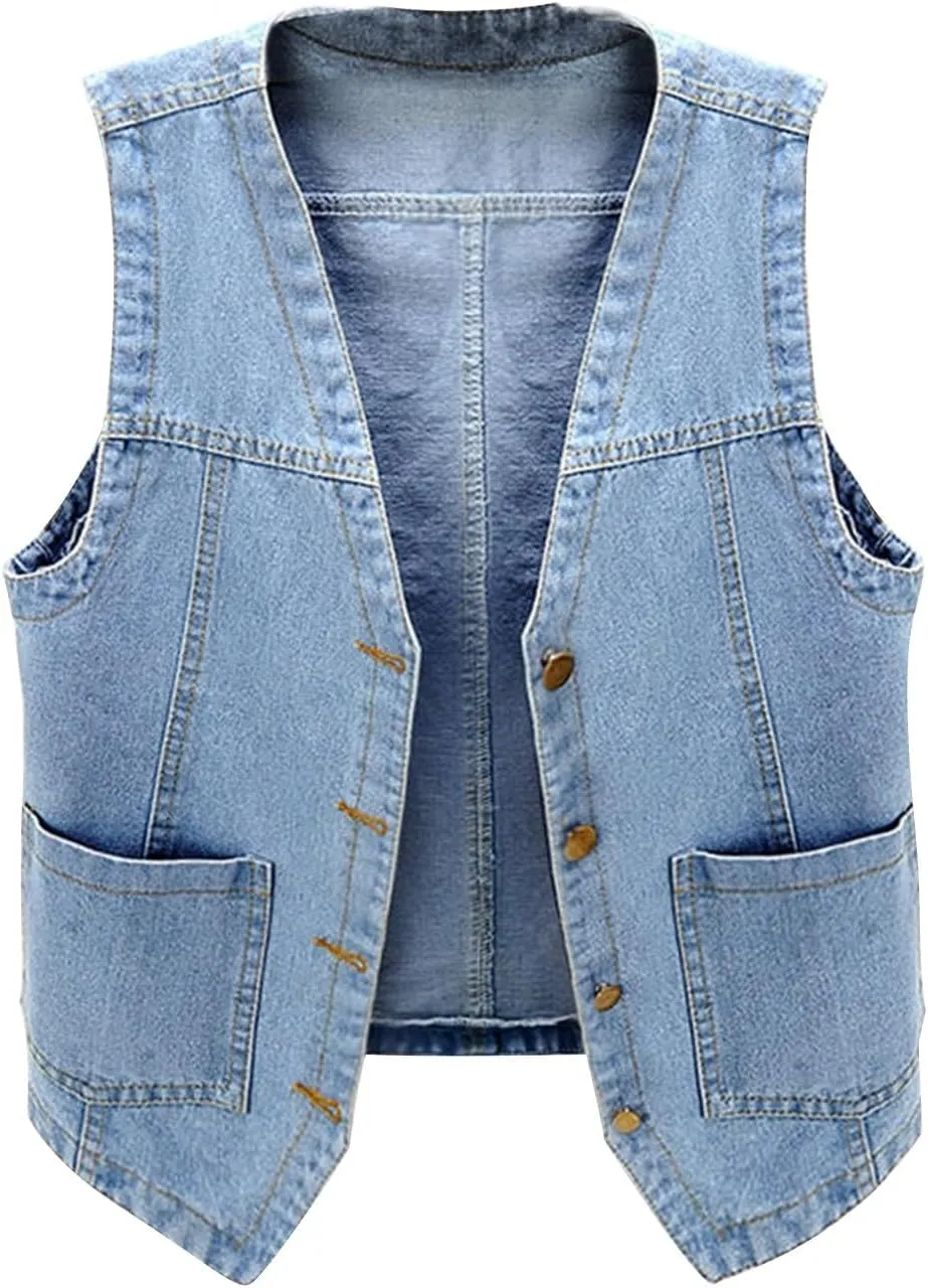 Boys Girls Denim V Neck Vest Vintage Button Down Tank Jacket Sleeveless Soft Outwear Tops Cowboy Vest Fall Clothes