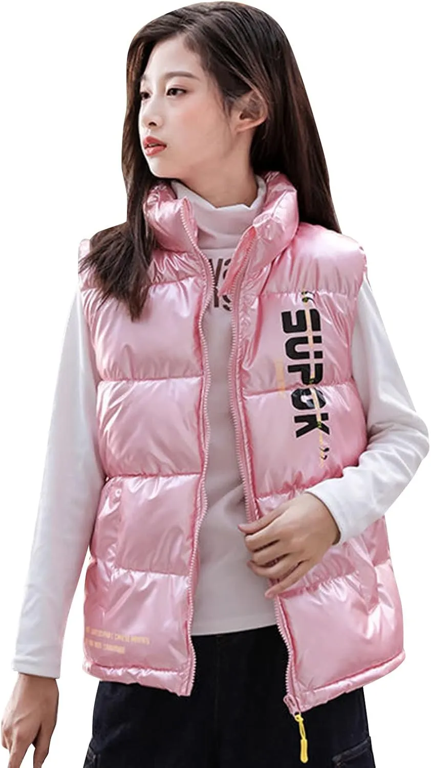 Boys Girls Puffer Vest Winter Coat Warm Lightweight Toddler Vest Outerwear High Neck Cute Sleeveless Down Jacket Coat