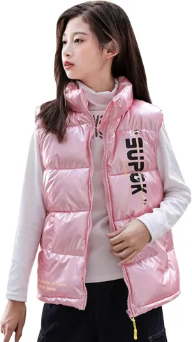 Boys Girls Puffer Vest Winter Coat Warm Lightweight Toddler Vest Outerwear High Neck Cute Sleeveless Down Jacket Coat
