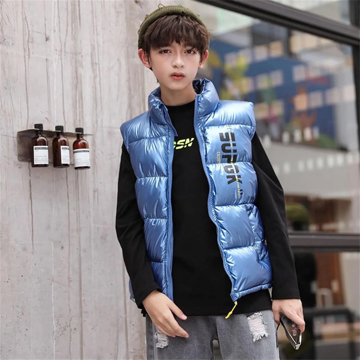 Boys Girls Puffer Vest Winter Coat Warm Lightweight Toddler Vest Outerwear High Neck Cute Sleeveless Down Jacket
