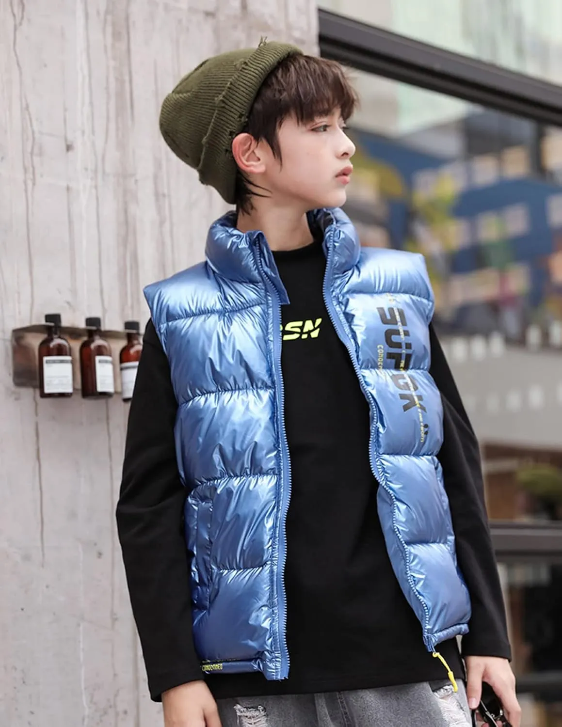 Boys Girls Puffer Vest Winter Coat Warm Lightweight Toddler Vest Outerwear High Neck Cute Sleeveless Down Jacket