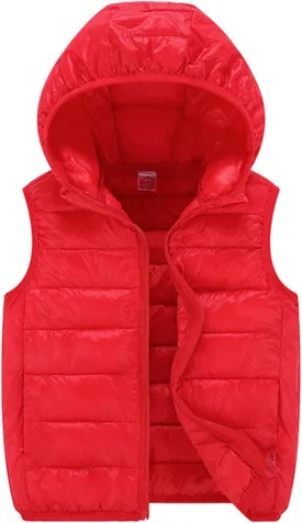 Boys Girls Winter Hooded Puffer Vest Lightweight Sleeveless Puffer Jacket Packable Quilted Vest Kids Padded Down Coat