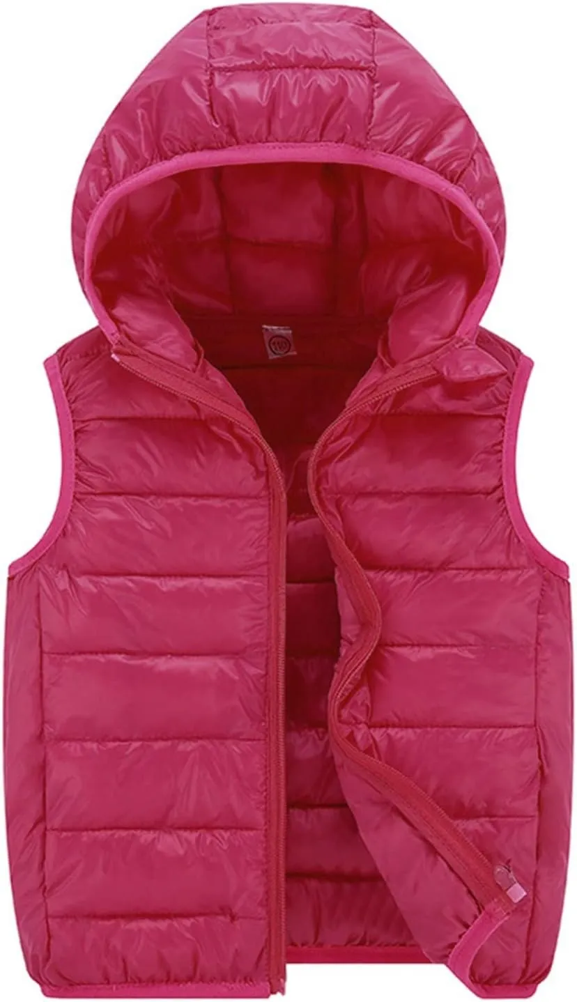 Boys Girls Winter Hooded Puffer Vest Lightweight Sleeveless Puffer Jacket Packable Quilted Vest Kids Padded Down Coat