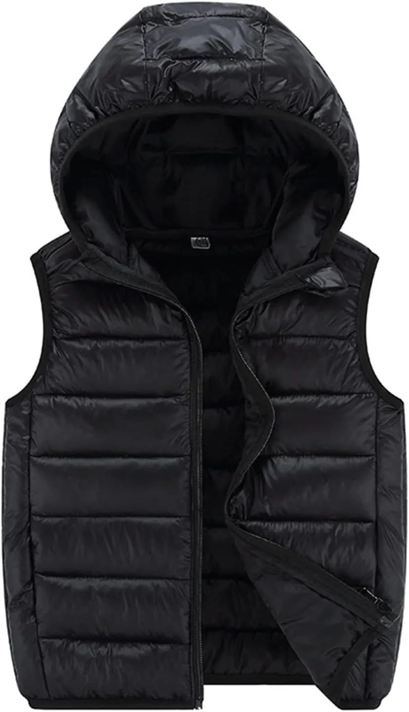 Boys Girls Winter Hooded Puffer Vest Lightweight Sleeveless Puffer Jacket Packable Quilted Vest Kids Padded Down Coat