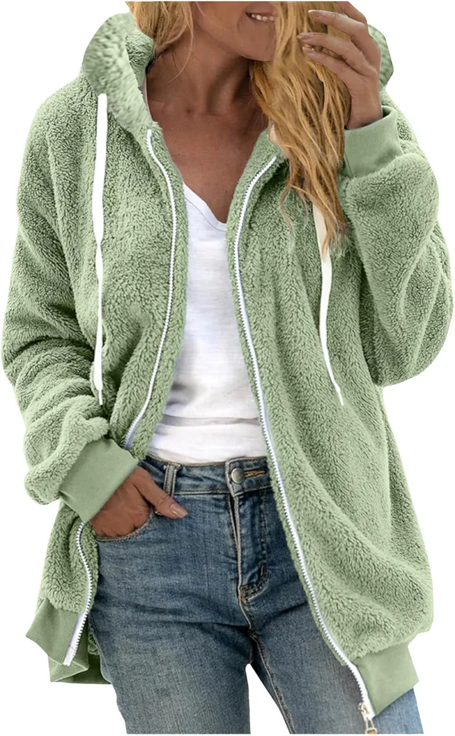 Cbcbtwo Fuzzy Fleece Jacket for Women Winter Coat Oversized Sherpa Cardigan Outwear Fur Warm Shagy Teddy Coats with Hood