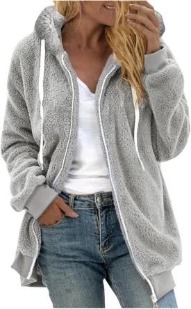 Cbcbtwo Fuzzy Fleece Jacket for Women Winter Coat Oversized Sherpa Cardigan Outwear Fur Warm Shagy Teddy Coats with Hood