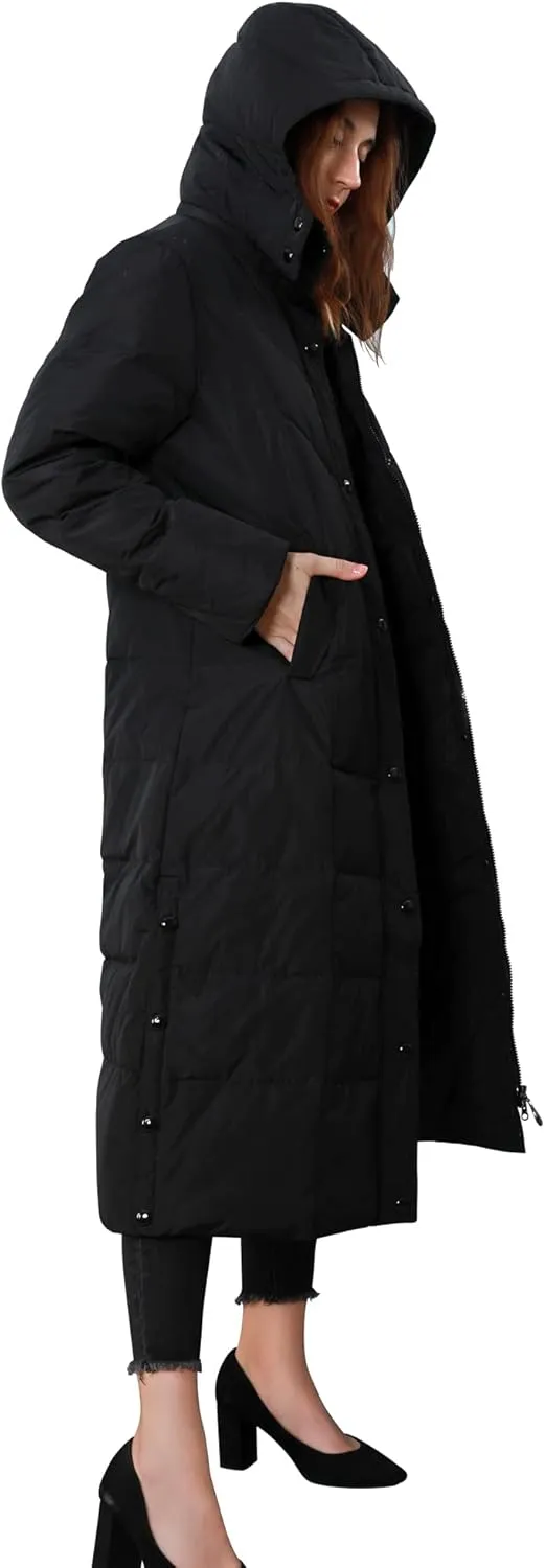 chouyatou Women's Winter Over Knee Removable Hooded Maxi Long Puffer Down Coat