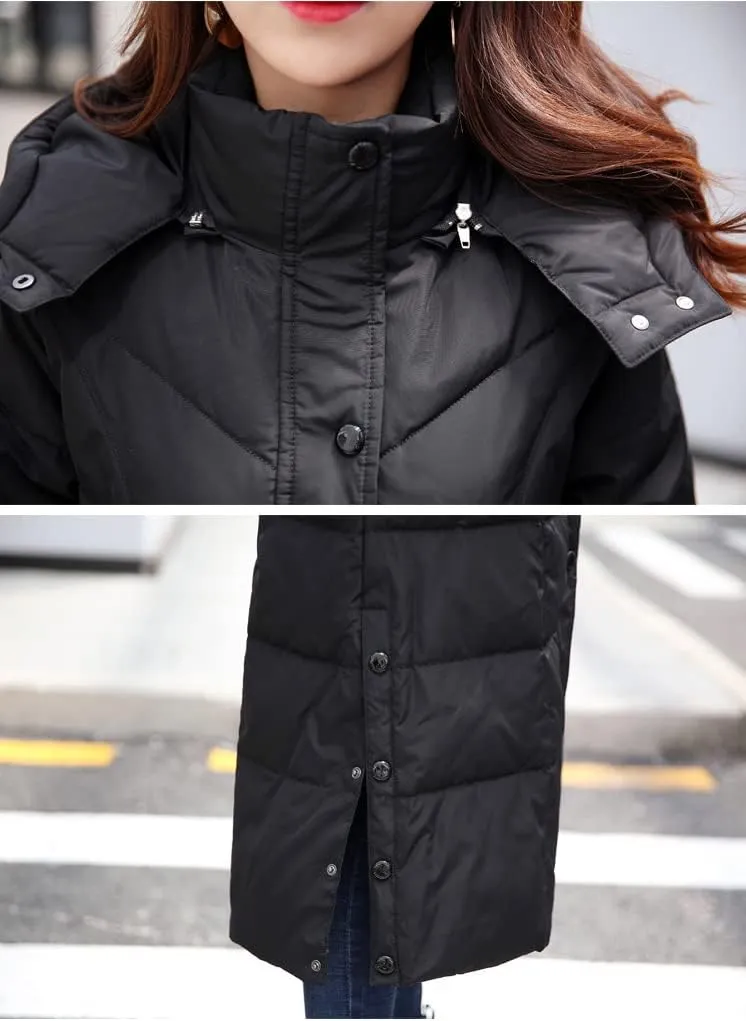 chouyatou Women's Winter Over Knee Removable Hooded Maxi Long Puffer Down Coat