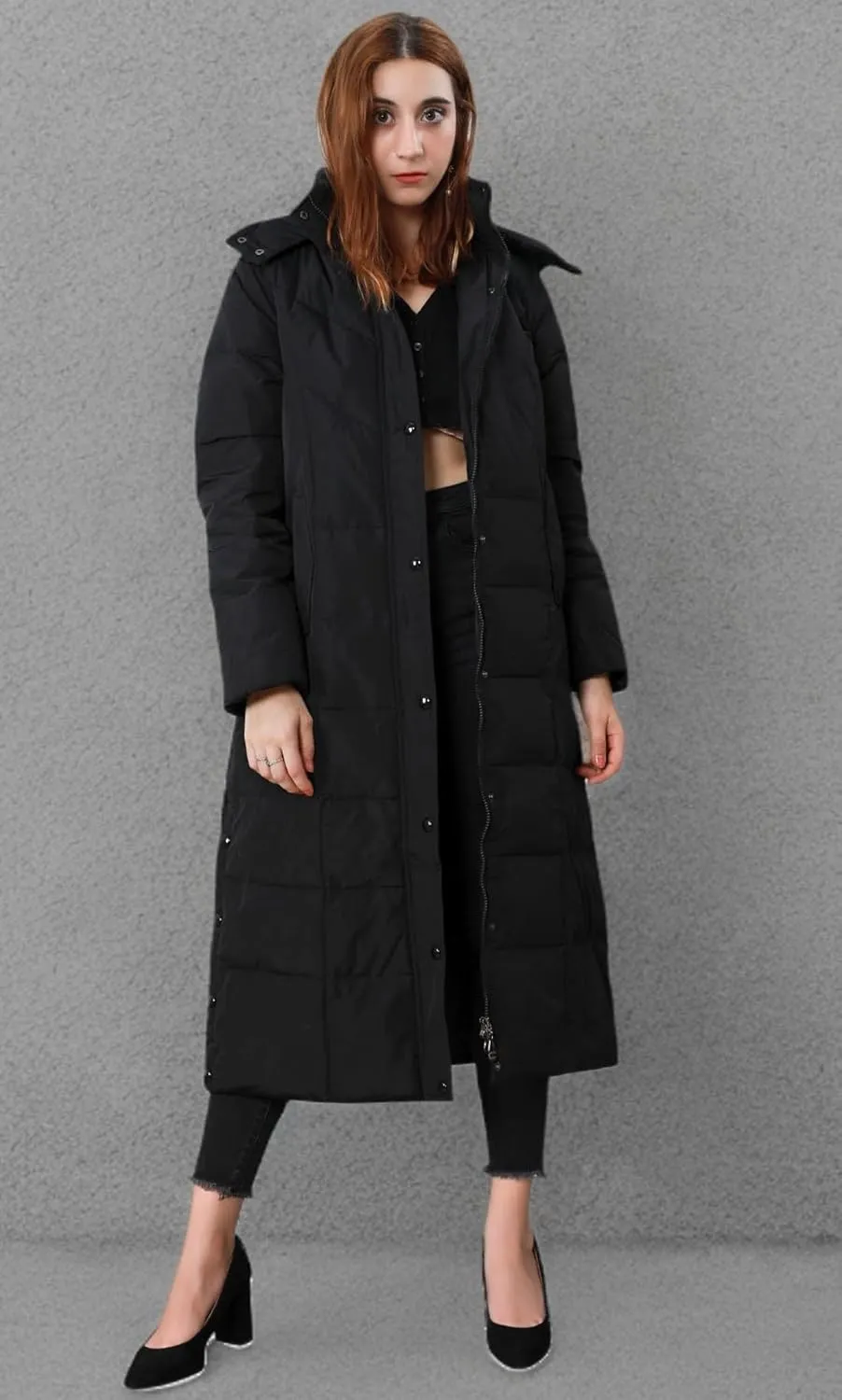 chouyatou Women's Winter Over Knee Removable Hooded Maxi Long Puffer Down Coat