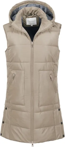 Chrisuno Women's Long Warm Puffer Vest Fleece Sleeveless Vests Waterproof Outerwear With Removable Hood