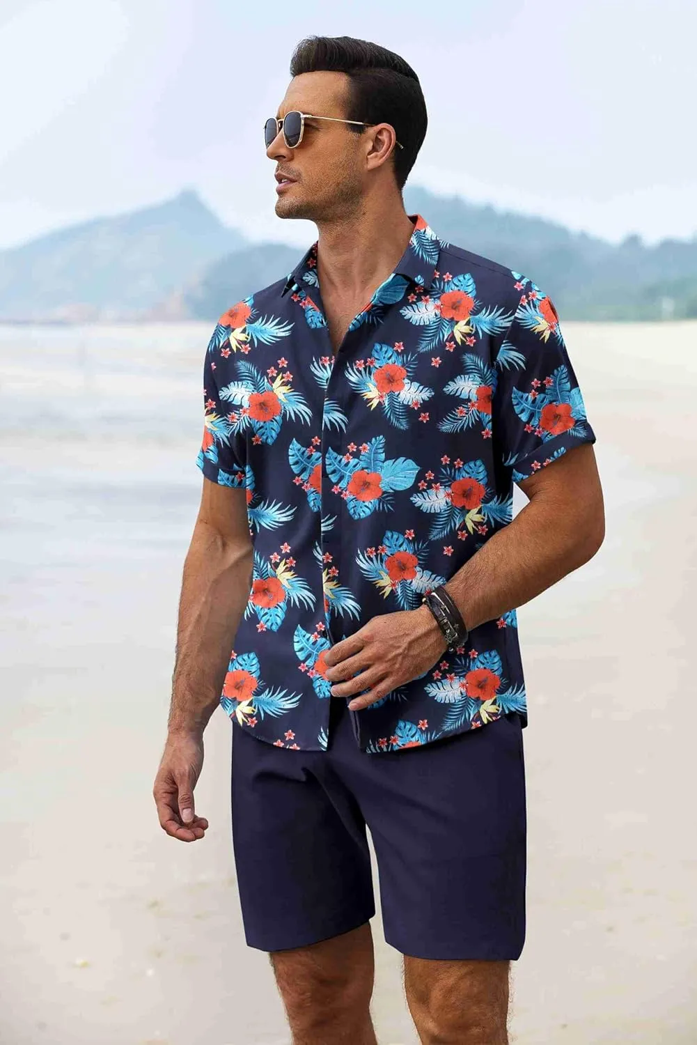 COOFANDY Men's Summer Beach Outfits 2 Piece Short Sleeve Shirts and Shorts Vacation Texture Linen Sets for Men