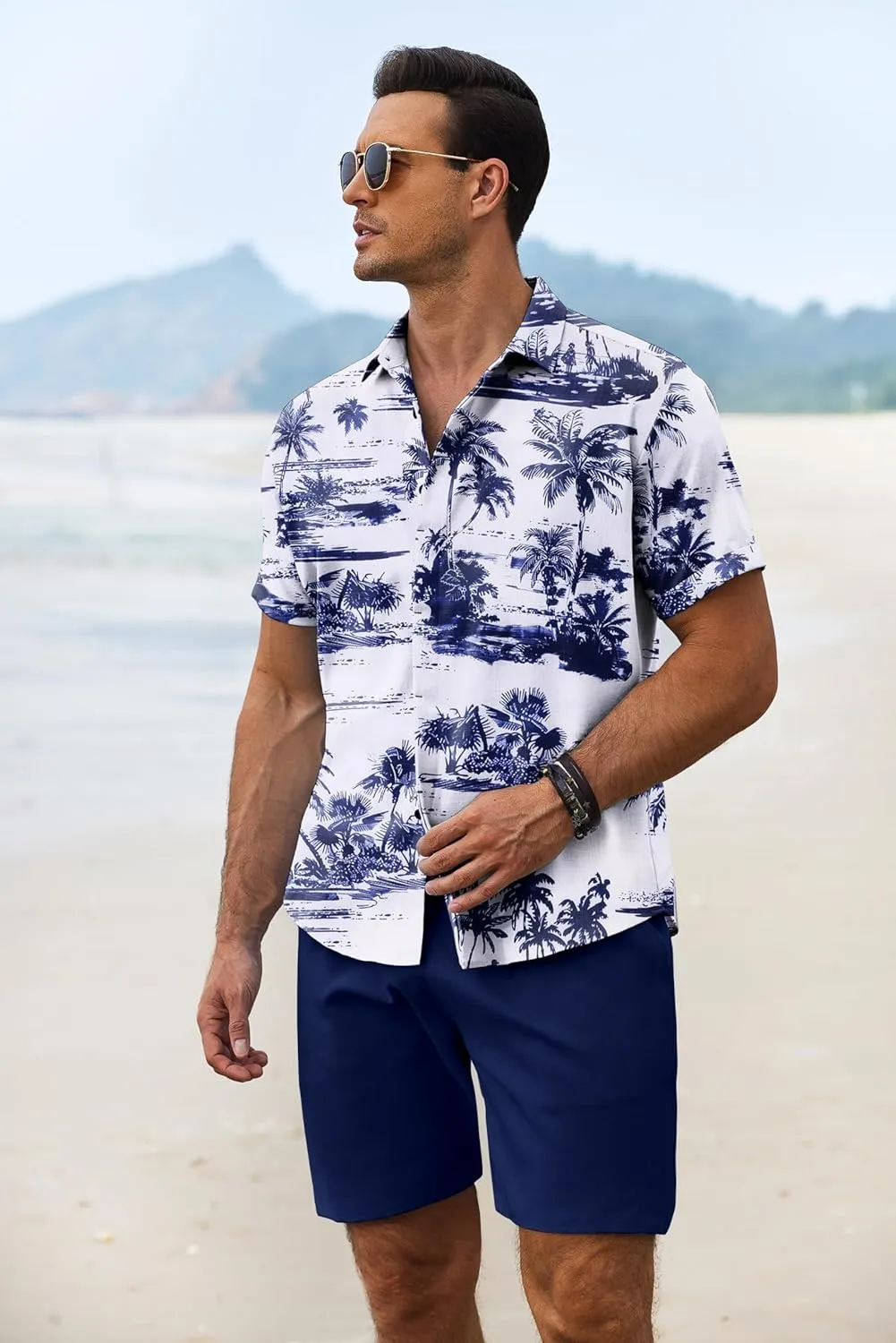 COOFANDY Men's Summer Beach Outfits 2 Piece Short Sleeve Shirts and Shorts Vacation Texture Linen Sets for Men
