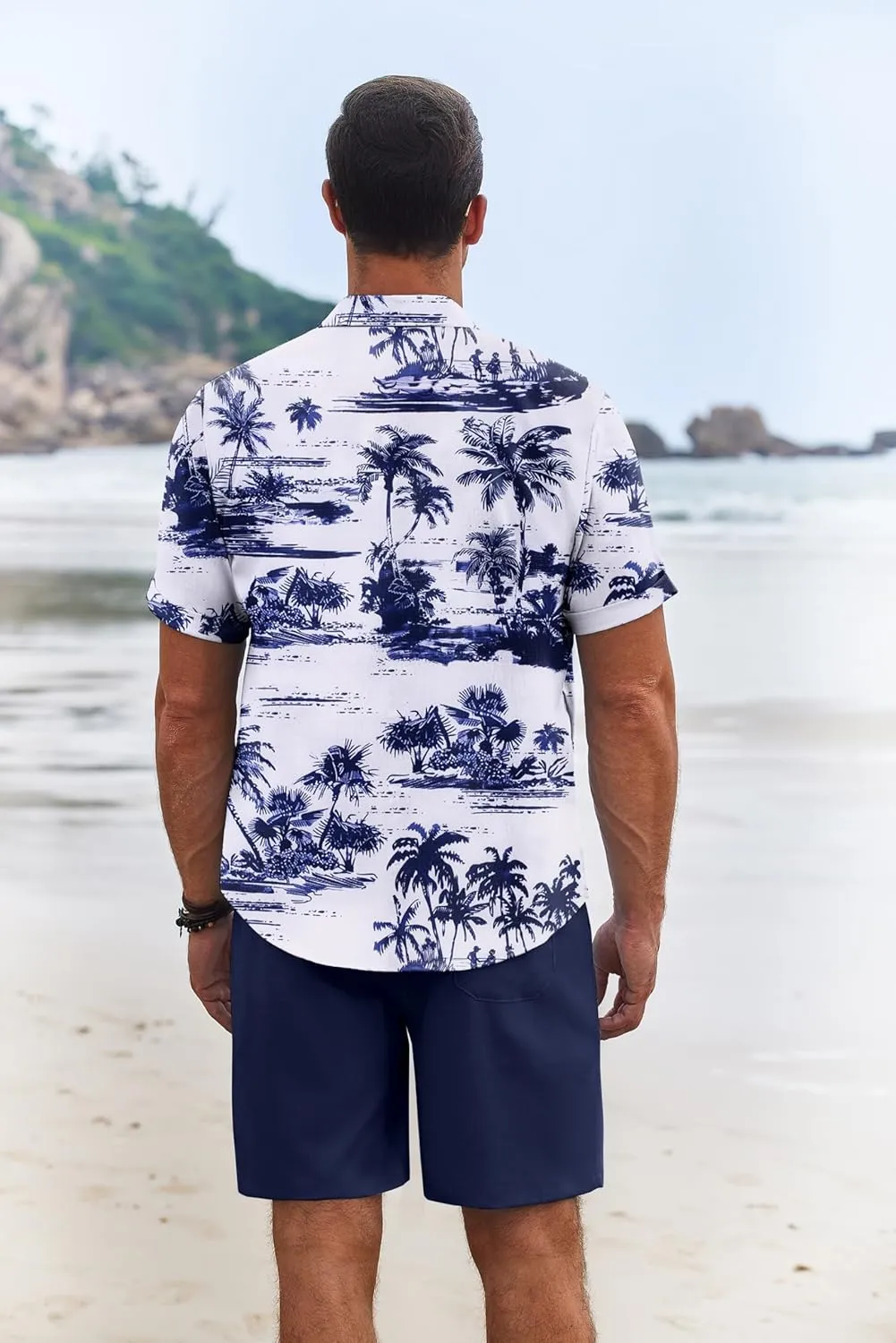 COOFANDY Men's Summer Beach Outfits 2 Piece Short Sleeve Shirts and Shorts Vacation Texture Linen Sets for Men
